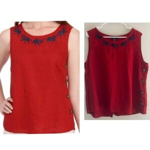 Ellen Tracy 100% Linen Embroidered Sleeveless Scoop neckline Tank Size XL